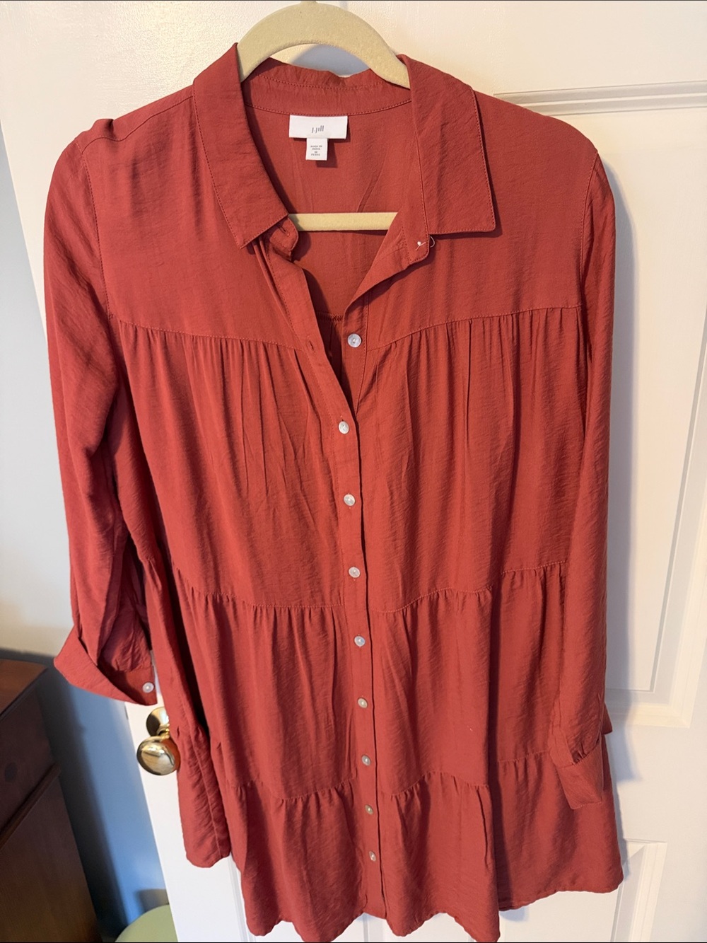 J. Jill Rust Red Button-Up Shirt Dress